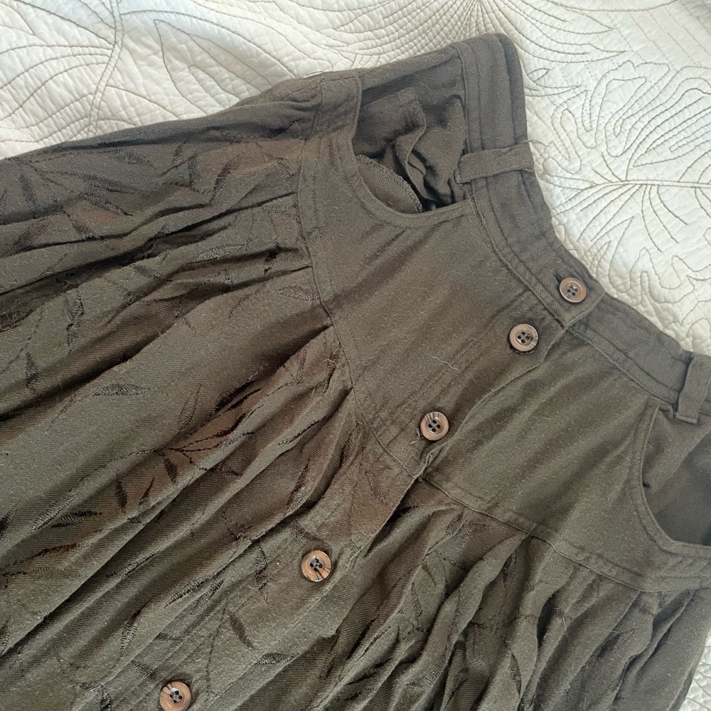 Vintage Olive Green Button-Up Skirt with Pockets - XS / S